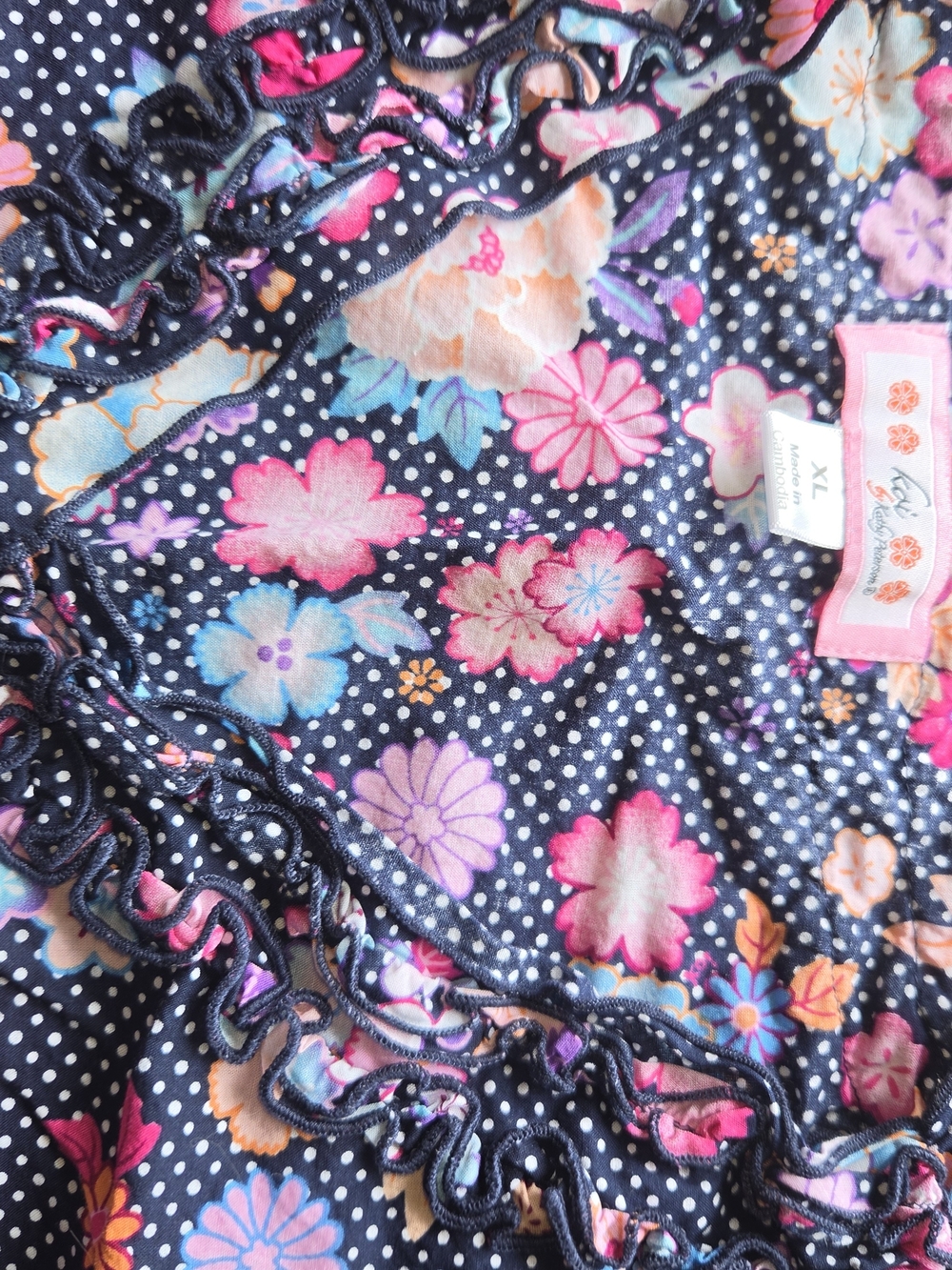 Women's Floral Ruffle Scrub Top- Navy with Pink & Peach Flowers